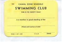 Canal Zone Schools - Swim Club Card